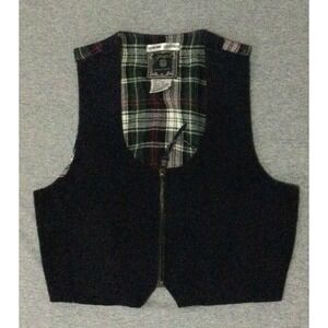 Vintage 90s JouJou Genuine Leather Black Suede Check Pattern Button Down Vest S